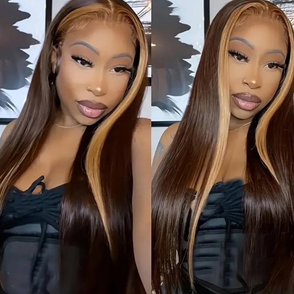 22” Elegant Brown and Blonde Women's LACE MIDDLE PARTWig NEW